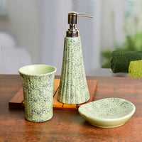 Ceramic Bathroom Set in Speckled Design (Green & Black, 3 Pieces)