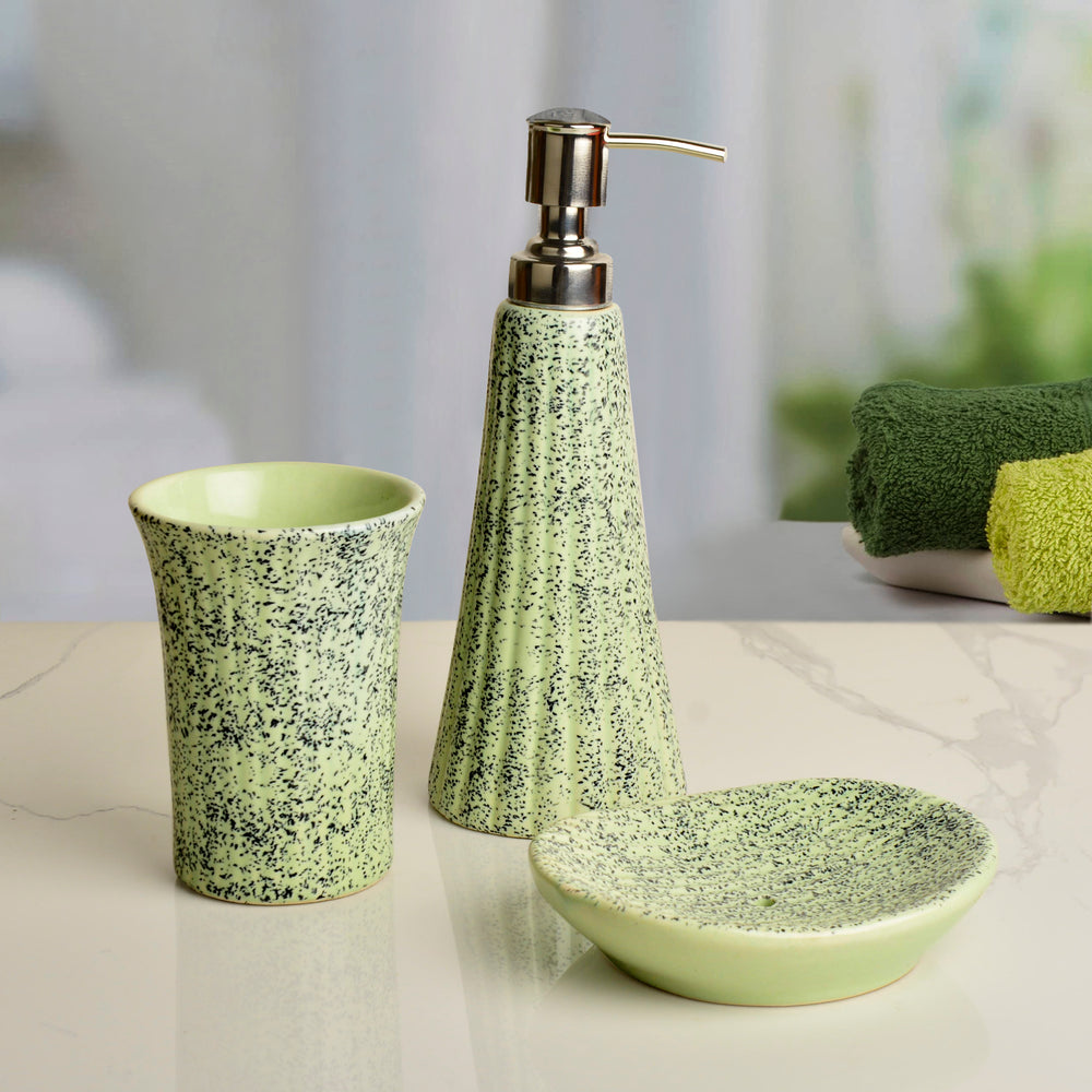 Ceramic Bathroom Set in Speckled Design (Green & Black, 3 Pieces)