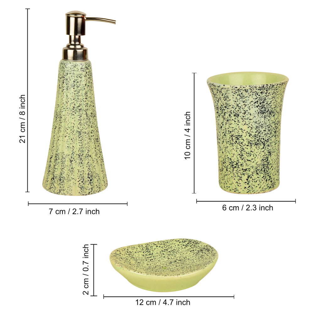 Ceramic Bathroom Set in Speckled Design (Green & Black, 3 Pieces)