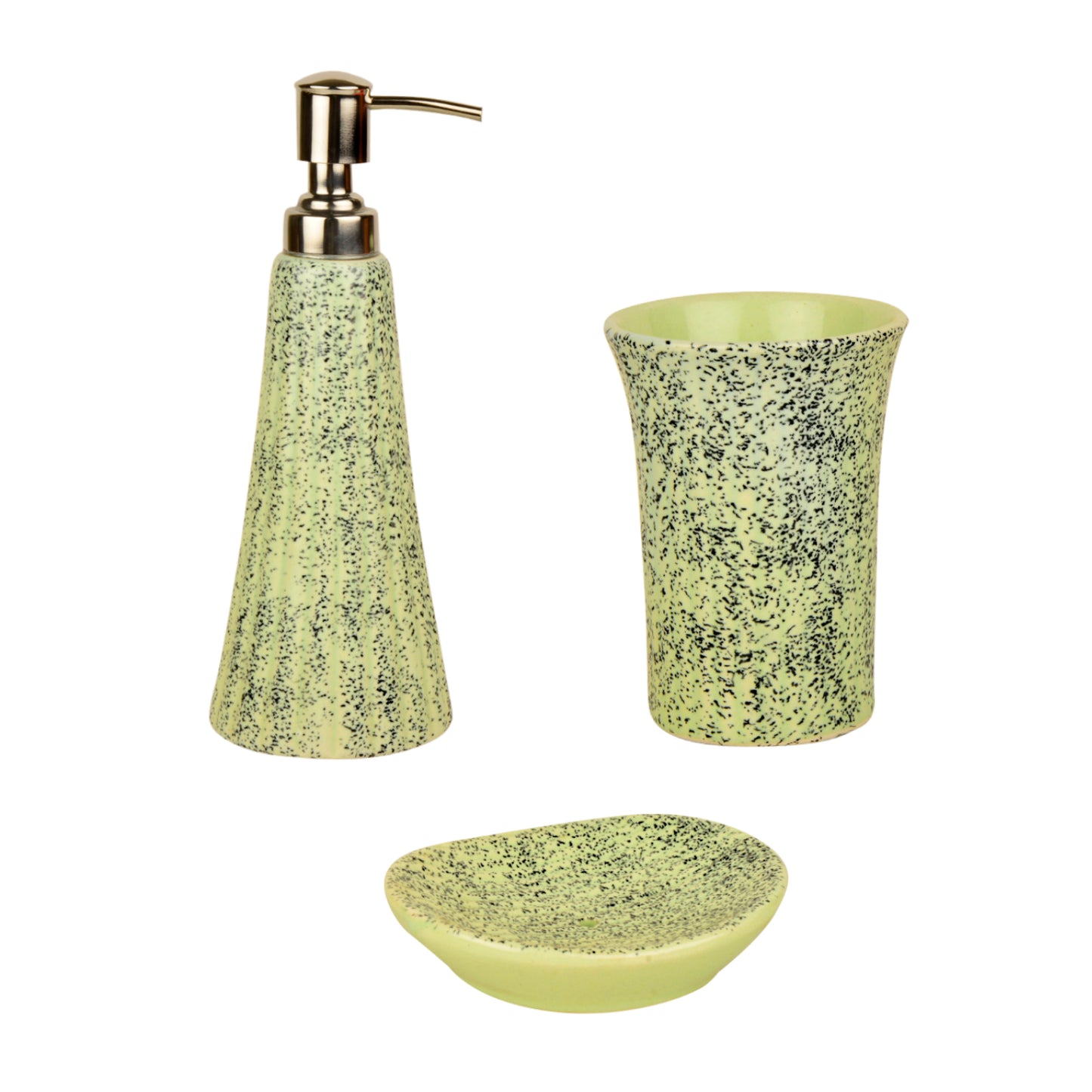 Ceramic Bathroom Set in Speckled Design (Green & Black, 3 Pieces)