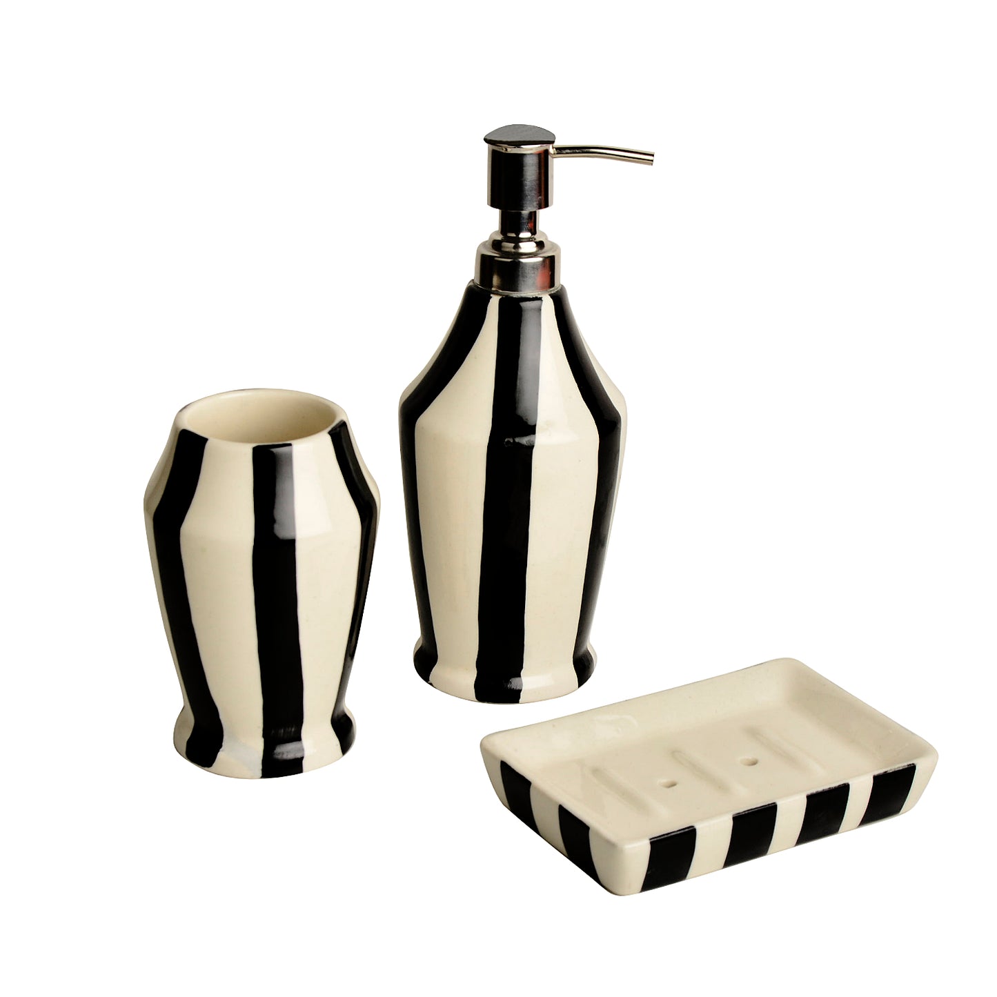 Ceramic Bathroom Set (Black & White, 3 Pieces)