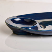 Premium Hand Glazed Ceramic Chip and Dip Platter with Fixed Dip Bowl (Botz Blue, L x B - 28 x 14 cm, 550 gm)