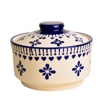 Hand Painted Ceramic Serving Donga with Lid  (Set of 3, Blue, 900 ml, 500 ml, 300 ml)