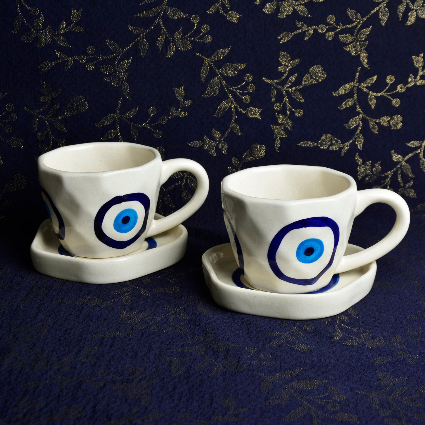 Hand Painted Ceramic Cup and Saucer (Set of 2, Multicolor, 250 ml each)