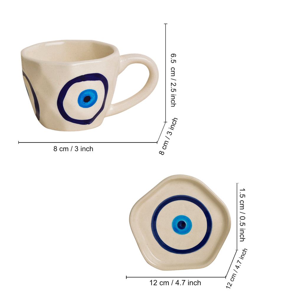 Hand Painted Ceramic Cup and Saucer (Set of 2, Multicolor, 250 ml each)