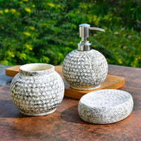 Rustic Finished with Artisanal Glaze Ceramic Bathroom Set (Black & White Dotted, Set of 3)