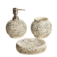 Rustic Finished with Artisanal Glaze Ceramic Bathroom Set (Black & White Dotted, Set of 3)