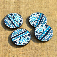 Studio Pottery Ceramic Tea and Coffee Coasters (Set of 4 , Blue and Black)