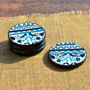 Studio Pottery Ceramic Tea and Coffee Coasters (Set of 4 , Blue and Black)