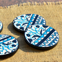 Studio Pottery Ceramic Tea and Coffee Coasters (Set of 4 , Blue and Black)