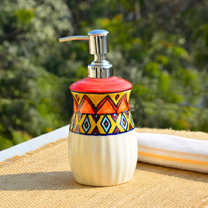 Luxurious Ceramic Hand Painted Liquid Soap Dispenser (Multicolor, L x B x H - 7 x 7 x 18 cm, 400 ml)