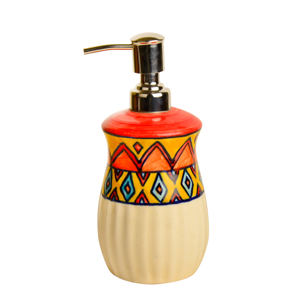 Luxurious Ceramic Hand Painted Liquid Soap Dispenser (Multicolor, L x B x H - 7 x 7 x 18 cm, 400 ml)