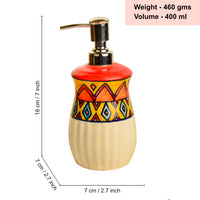 Luxurious Ceramic Hand Painted Liquid Soap Dispenser (Multicolor, L x B x H - 7 x 7 x 18 cm, 400 ml)