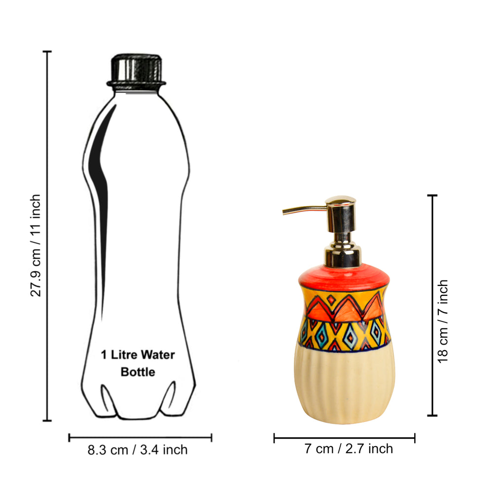 Luxurious Ceramic Hand Painted Liquid Soap Dispenser (Multicolor, L x B x H - 7 x 7 x 18 cm, 400 ml)