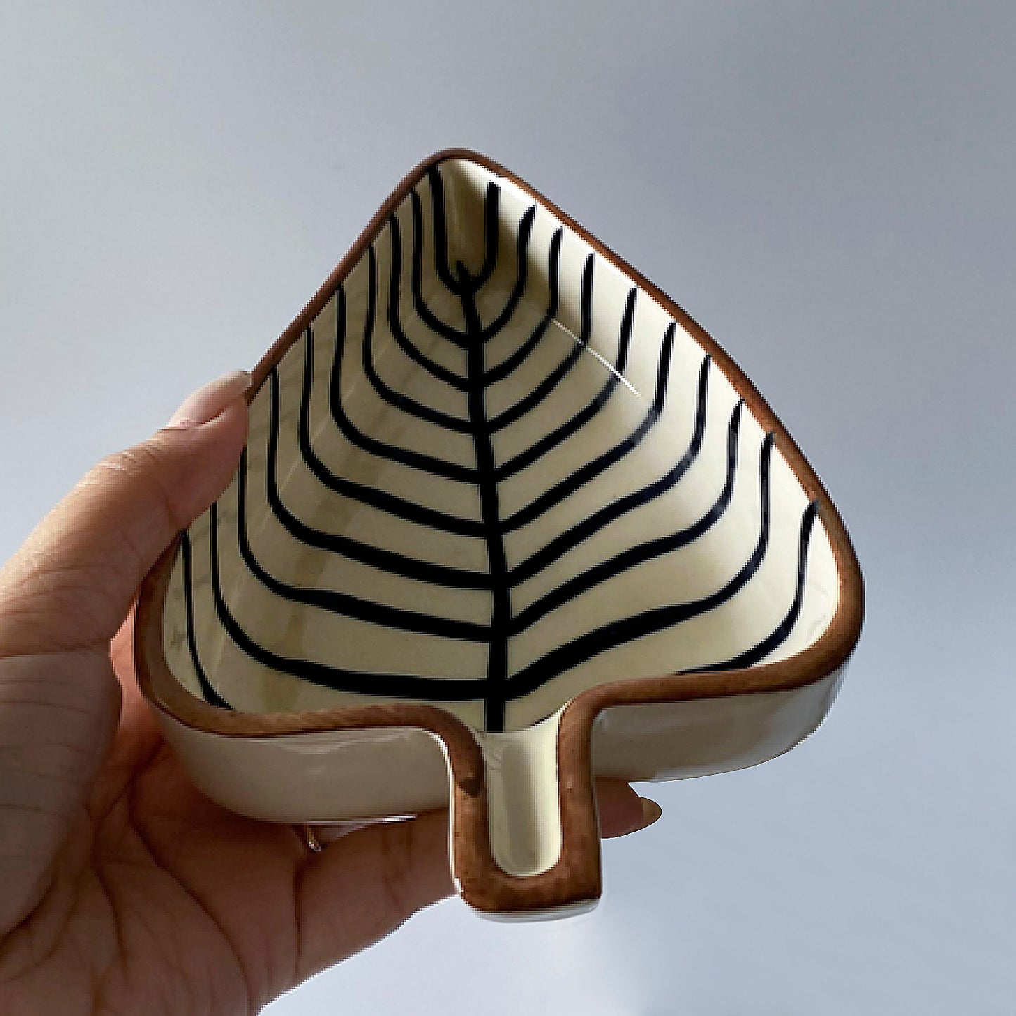 Leaf Shaped Hand Painted Ceramic Glossy Tray Set for Serving Cookies, Dry Fruits, Sweets and Snacks (Black Lines, Set of 3)