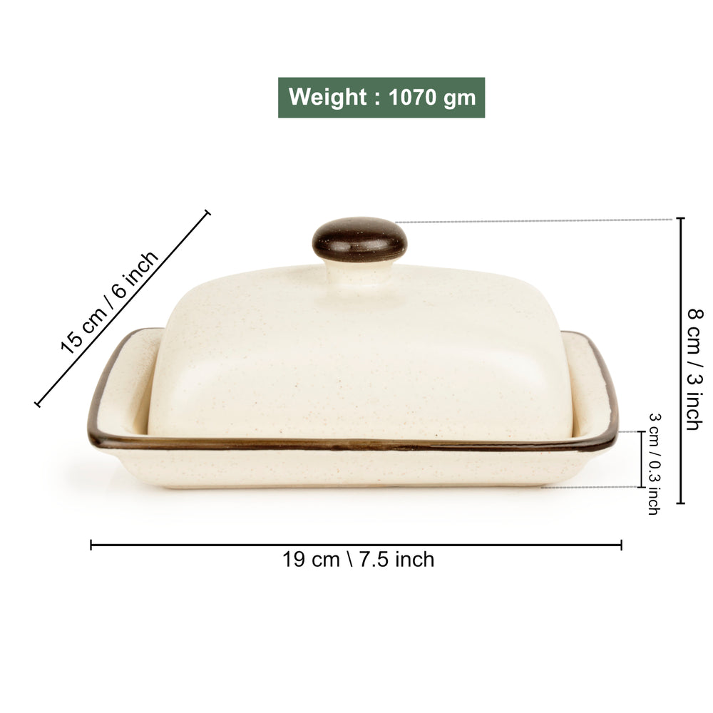 Ceramic Butter Dish with Lid (Off White, Height - 8 cm)