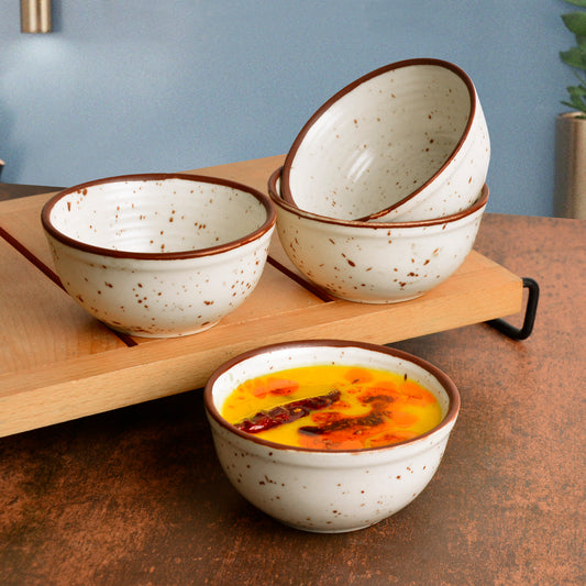 Premium Matte Finish Ceramic Dinner Bowls (Set of 4, 200 ml, Off White)