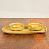 Beautiful Reflective Glaze Ceramic Dip Bowls Set with Tray (Set of 2, Beige)