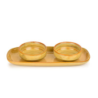 Beautiful Reflective Glaze Ceramic Dip Bowls Set with Tray (Set of 2, Beige)