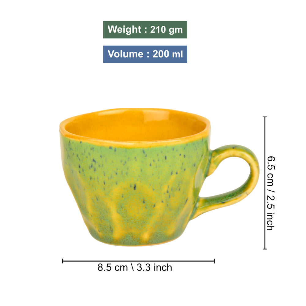 Hand Crafted Ceramic Tea Cups (200 ml, Set of 6, Green and Yellow)