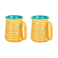 Premium Ceramic Jumbo Beer Mugs (650 ml each, Set of 2, Beige and Sky Blue)