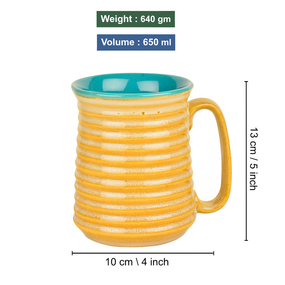 Premium Ceramic Jumbo Beer Mugs (650 ml each, Set of 2, Beige and Sky Blue)