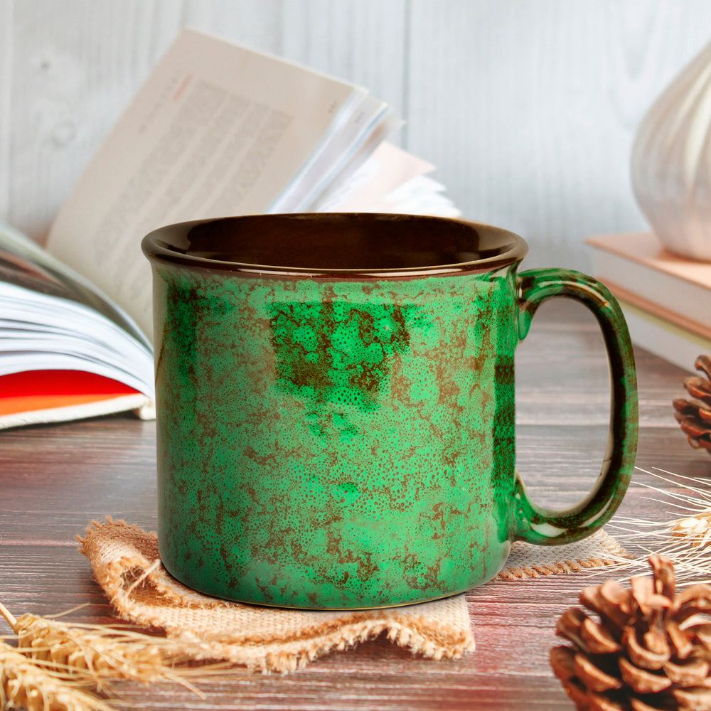 Studio Pottery Ceramic Maggi Bowl, Mug with Handle (550 ml , Emerald Green)