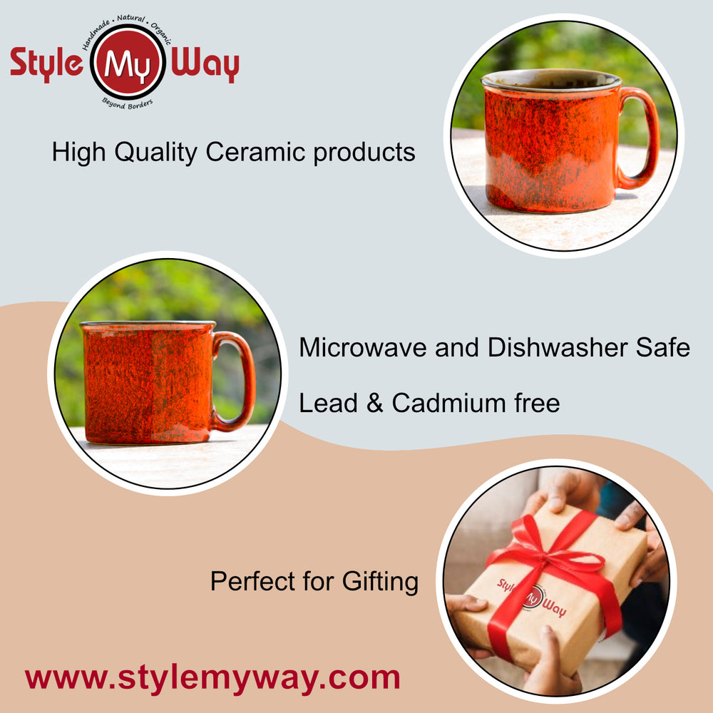 Studio Pottery Ceramic Maggi Bowl, Mug with Handle (550 ml , Ombre Red)