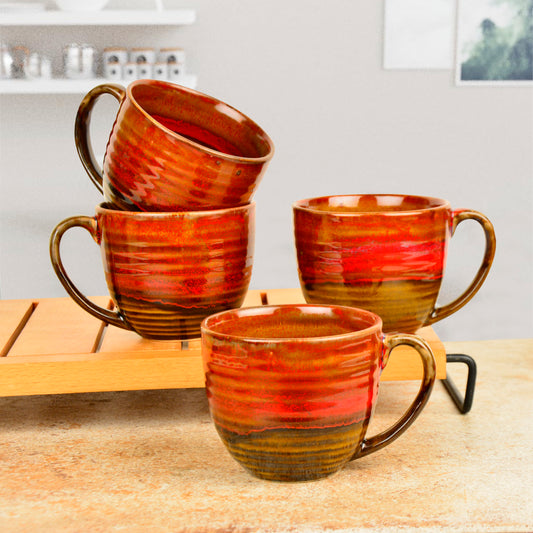 Studio Pottery Ceramic Soup Cups with Handle (350 ml , Ombre Red)