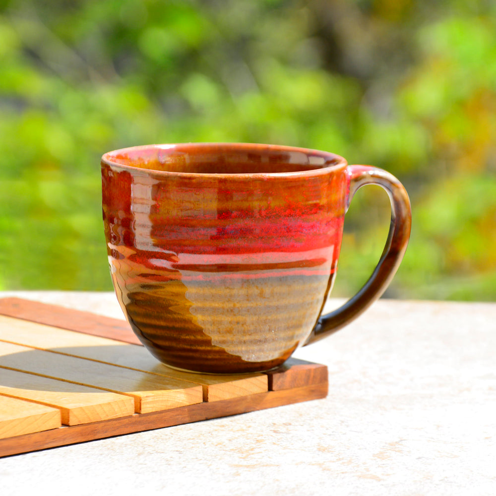 Studio Pottery Ceramic Soup Cups with Handle (350 ml , Ombre Red)