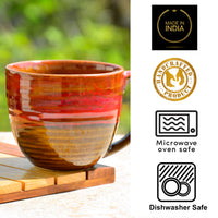 Studio Pottery Ceramic Soup Cups with Handle (350 ml , Ombre Red)