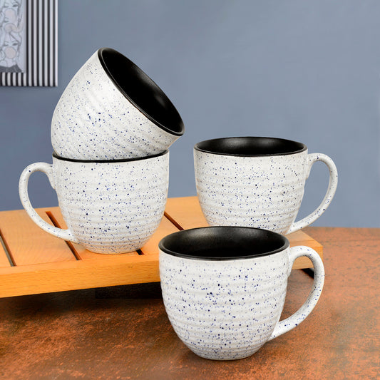 Studio Pottery Ceramic Speckled Soup Cups with Handle (350 ml , Off White and Blue)