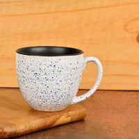 Studio Pottery Ceramic Speckled Soup Cups with Handle (350 ml , Off White and Blue)