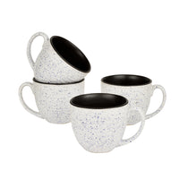 Studio Pottery Ceramic Speckled Soup Cups with Handle (350 ml , Off White and Blue)