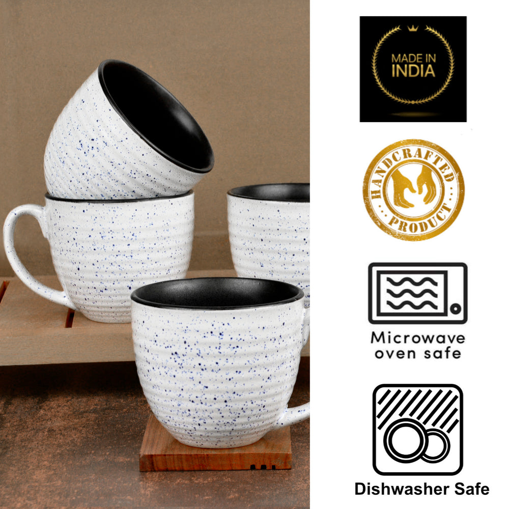 Studio Pottery Ceramic Speckled Soup Cups with Handle (350 ml , Off White and Blue)