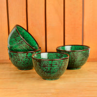 Studio Pottery Ceramic Dinner Serving Bowls (Set of 4 , 200 ml each, Seaweed Green)