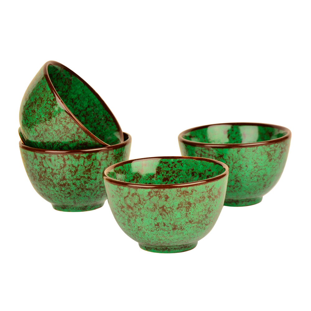 Studio Pottery Ceramic Dinner Serving Bowls (Set of 4 , 200 ml each, Seaweed Green)