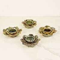 Premium Handmade Flower Shaped Ceramic Tea Light Holder for Home Decoration (Dove Blue ,Set of 4)