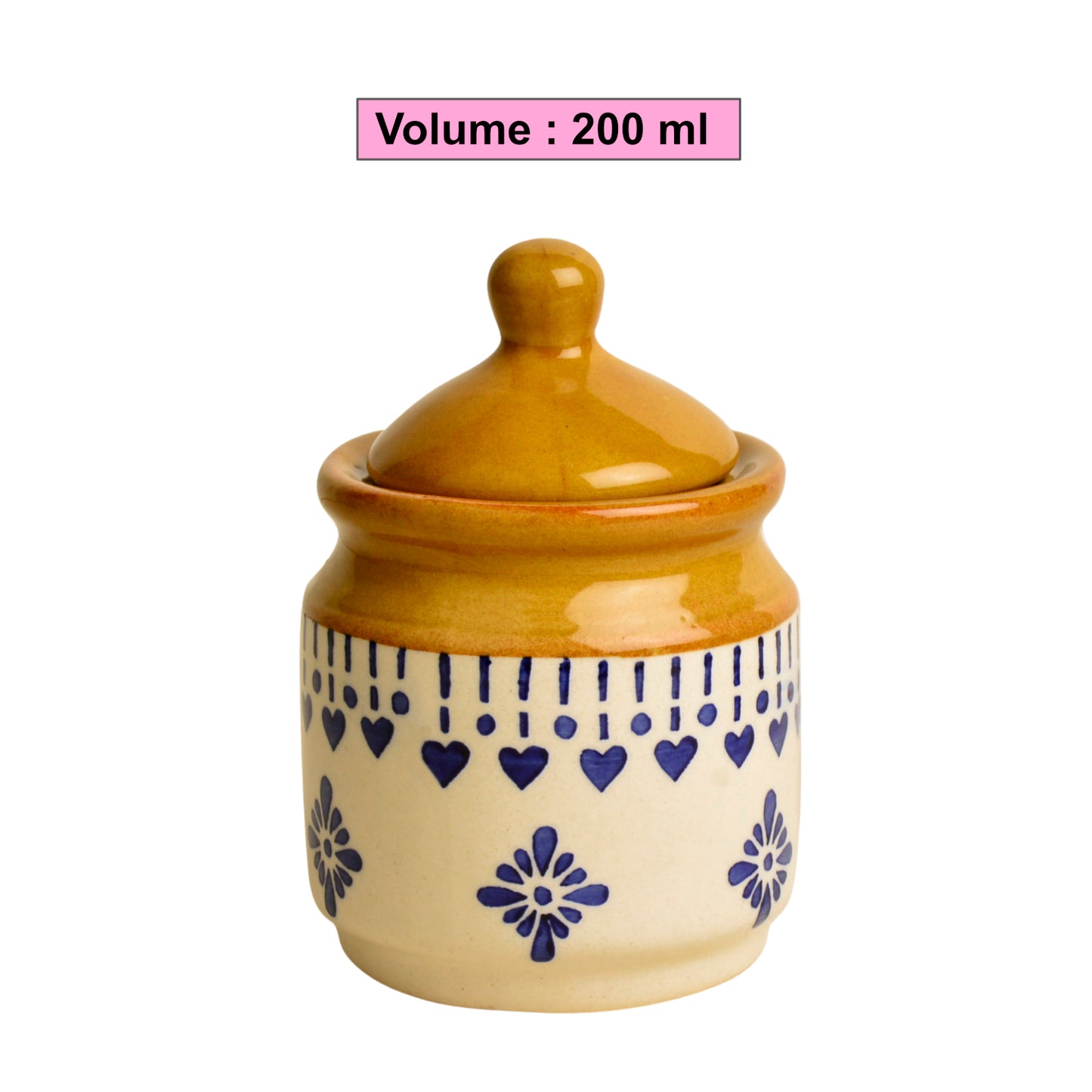 Hand Painted Ceramic Pickle Jar Set with Tray for Dining Table (Set of 3 200 ml each)