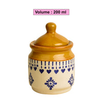 Hand Painted Ceramic Pickle Jar Set with Tray for Dining Table (Set of 3 200 ml each)