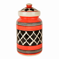 Hand-Painted Ceramic Multi-Utility Kitchen Storage Jar with Lid (3000 ml, Red and Black)