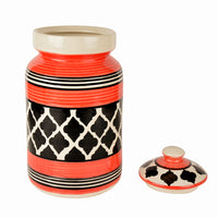 Hand-Painted Ceramic Multi-Utility Kitchen Storage Jar with Lid (3000 ml, Red and Black)