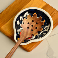 Blue Hand Painted Round Big Ceramic Spoon Rest for Kitchen, Dining Table