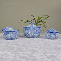 Studio Pottery Handpainted Ceramic Serving Donga with Lid Casserole Set (Set of 3, Blue Lustre)