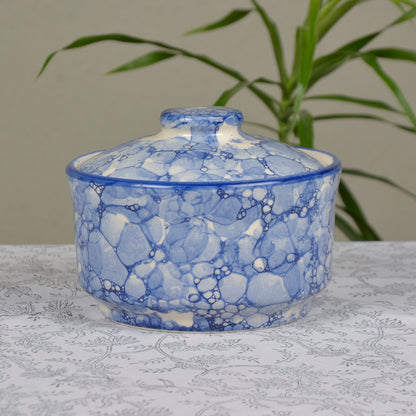 Studio Pottery Handpainted Ceramic Serving Donga with Lid Casserole Set (Set of 3, Blue Lustre)
