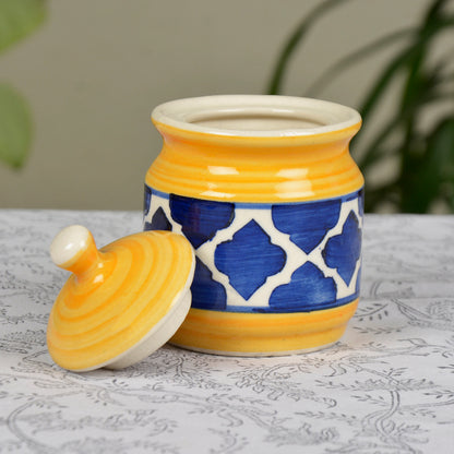 Ceramic Pickle Serving Jar Set with Tray (Set of 2, Yellow, Blue)