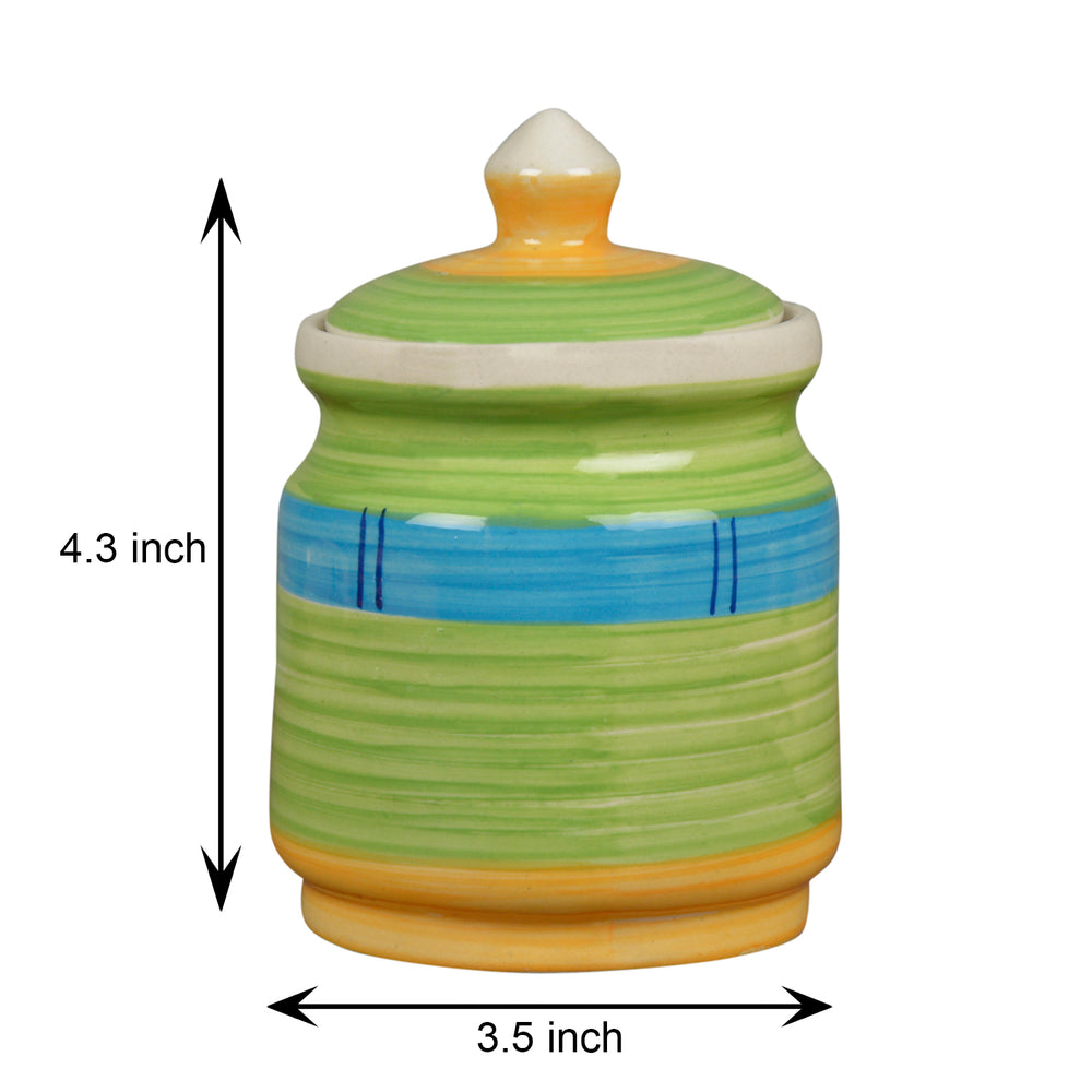 Handpainted Ceramic Jar Set with Lid (Set of 2, 500 ml, Green and Blue)