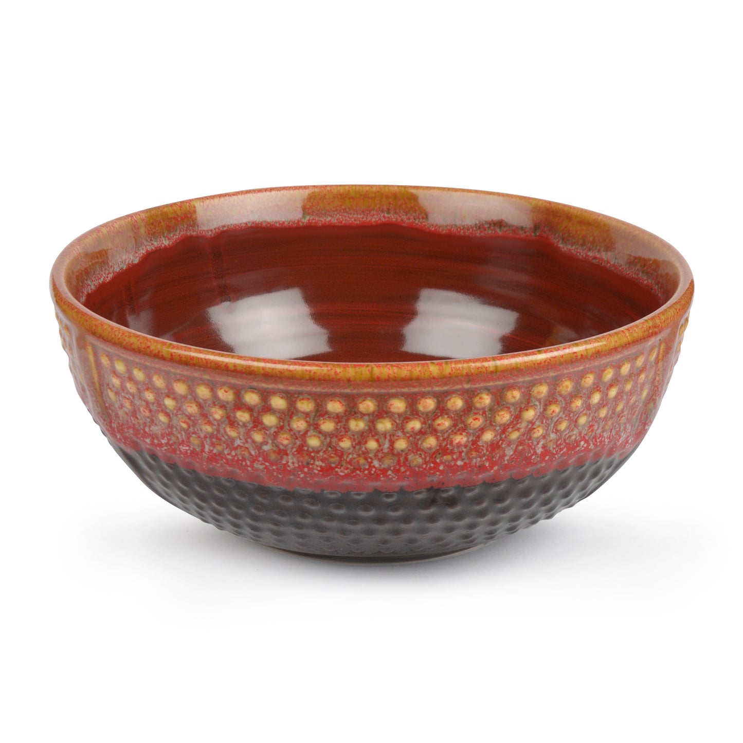 Studio Pottery Ceramic Serving Bowls (Set of 3, Crimson Red, Black)