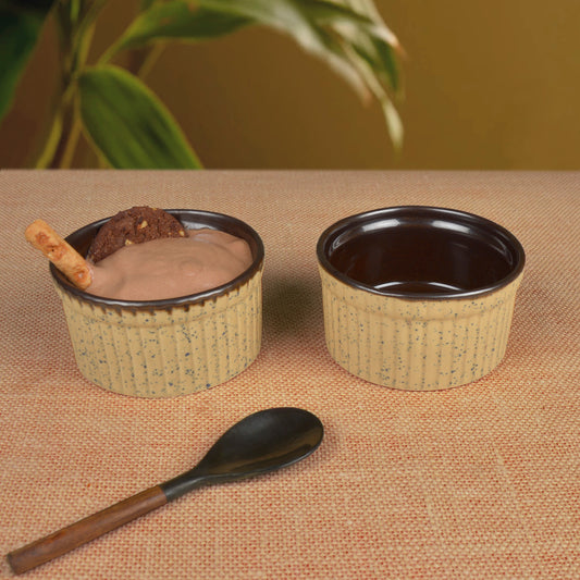 Studio Pottery Ceramic Dessert/Dip Bowls (Set of 2, Beige,Brown)