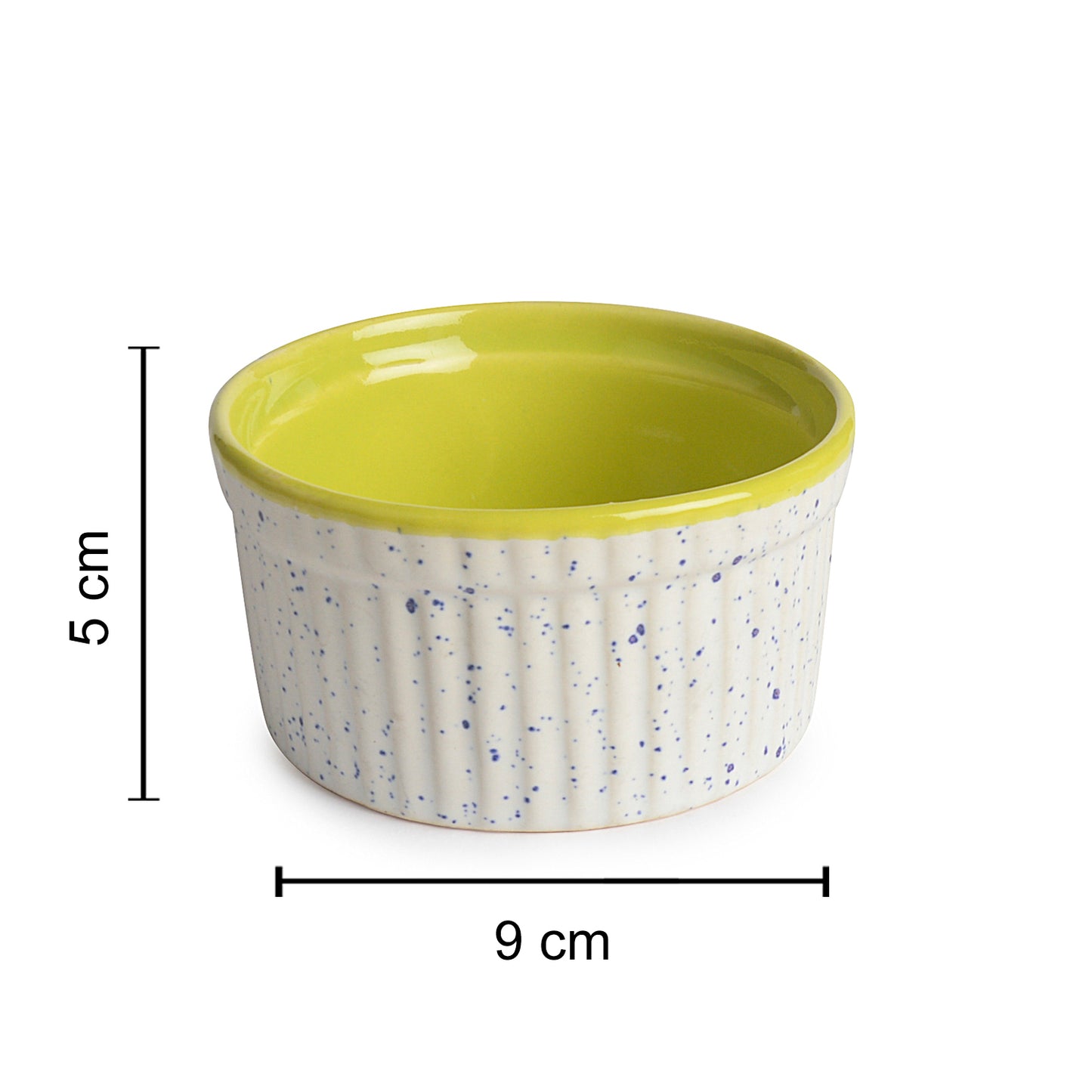 Studio Pottery Ceramic Dessert, Dip Bowls (Set of 2, 150 ml each,  White & Green)